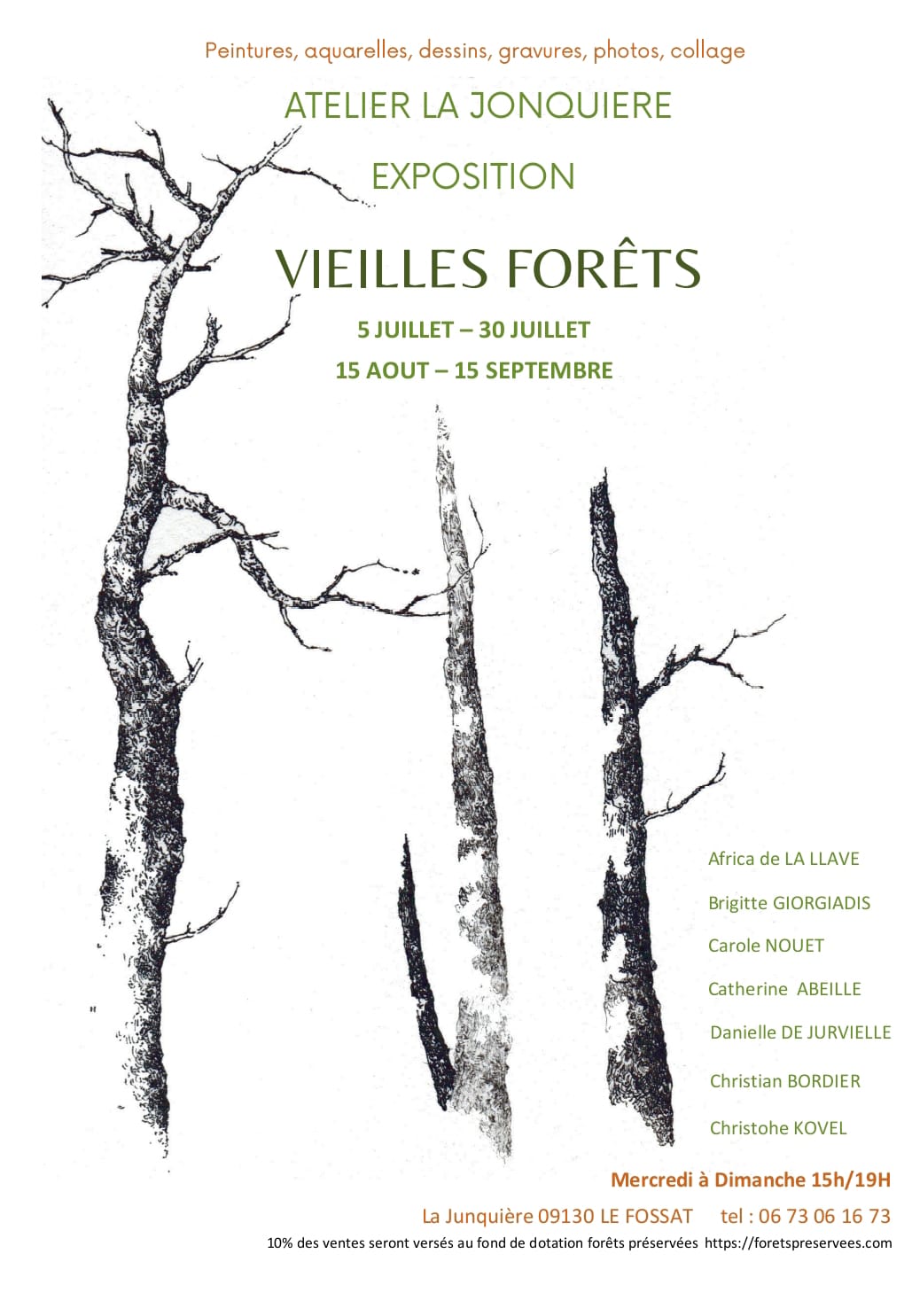 "Vieilles forêts", exposition collective de peintures, aquarelles, dessins, gravures, collage